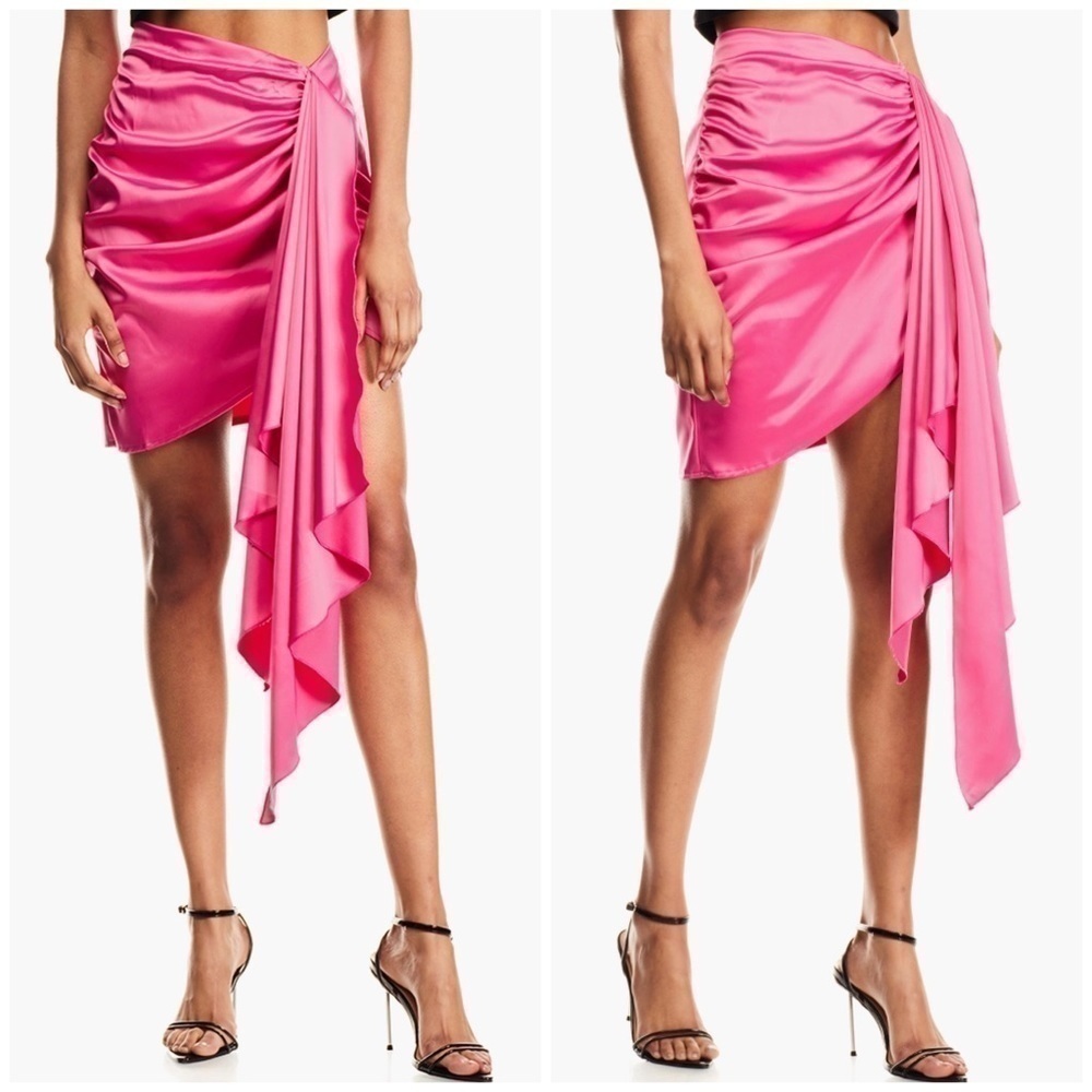 Missguided Hot Pink Ruched Satin Drape Front Mini Skirt Size 12